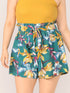 Plus Paperbag Waist Belted Floral Shorts