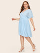  Plus Knot Back Plunging Neck Pleated Dress