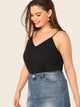 Plus Button Front Solid Cami Top