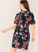 Plus Split Back Floral Print Belted Dress