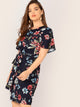 Plus Split Back Floral Print Belted Dress