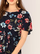 Plus Split Back Floral Print Belted Dress