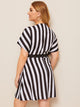 Plus Surplice Neck Wrap Knotted Striped Dress