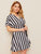 Plus Surplice Neck Wrap Knotted Striped Dress