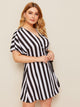 Plus Surplice Neck Wrap Knotted Striped Dress