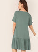 Plus Ruffle Cuff Button Front Flippy Hem Dress