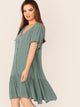 Plus Ruffle Cuff Button Front Flippy Hem Dress