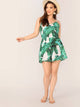 Plus Tropical Print Elastic Waist Slip Romper