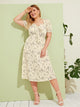 Plus Ditsy Floral Print Tie Front Midi Dress