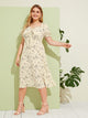  Plus Ditsy Floral Print Tie Front Midi Dress