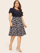  Plus Keyhole Neckline Ditsy Floral Print Combo Dress