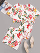 Plus Surplice Front Floral Print Blouse With Pants