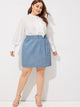 Plus Elastic Waist Button Front Denim Skirt