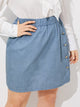 Plus Elastic Waist Button Front Denim Skirt