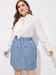 Plus Elastic Waist Button Front Denim Skirt