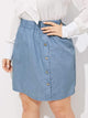 Plus Elastic Waist Button Front Denim Skirt