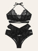 Plus Lace Halter Cut Out Lingerie Set