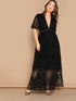  Plus Eyelet Lace Insert Plunge Neck Mesh Overlay Dress