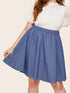 Plus Elastic Waist Denim Skirt