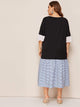 Plus Embroidered Eyelet Cuff Striped Flounce Hem Dress