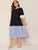 Plus Embroidered Eyelet Cuff Striped Flounce Hem Dress