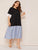 Plus Embroidered Eyelet Cuff Striped Flounce Hem Dress