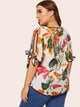 Plus Floral Print Knot Side Blouse