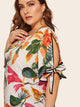 Plus Floral Print Knot Side Blouse