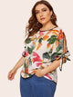 Plus Floral Print Knot Side Blouse