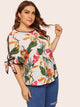 Plus Floral Print Knot Side Blouse