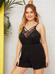 Plus Contrast Lace Criss Cross Front Cami Romper