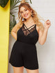 Plus Contrast Lace Criss Cross Front Cami Romper