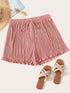 Plus Knot Front Lettuce Trim Pleated Shorts