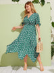 Plus Ditsy Floral Knot Cuff Hanky Hem Wrap Dress