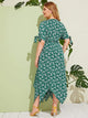 Plus Ditsy Floral Knot Cuff Hanky Hem Wrap Dress