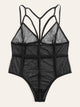 Plus Sheer Mesh Criss Cross Teddy Bodysuit