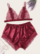 Plus Contrast Lace Satin Lingerie Set