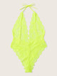 Plus Neon Lime Lace Halter Teddy Bodysuit