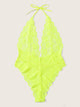 Plus Neon Lime Lace Halter Teddy Bodysuit