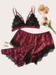 Plus Contrast Lace Satin Lingerie Set With Shorts 3pack