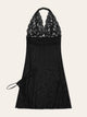 Plus Floral Lace Halter Mesh Dress With Thong