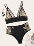 Plus Floral Contrast Mesh Lingerie Set