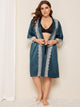 Plus Lace Trim Robe With Belt Without Lingerie Set