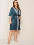 Plus Lace Trim Robe With Belt Without Lingerie Set