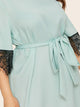 Plus Keyhole Back Lace Trim Belted Dress