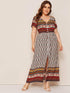 Plus Tribal Print Button Dress