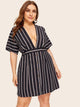 Plus Deep V-neck Striped Dress