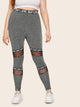 Plus Mesh Panel Letter Print Leggings