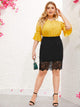 Plus Lace Hem Zipper Skirt