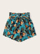 Plus Paperbag Waist Tropical Print Belted Shorts